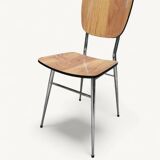 Pair of Vintage Chrome and Wood Chairs - 1980s - Formica