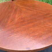 Vintage coffee table round compass legs top in glass and teak wood
