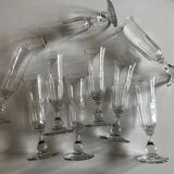 Set de 9 flutes à champagne tulipe Louis Philippe à cotes plates mi 19e