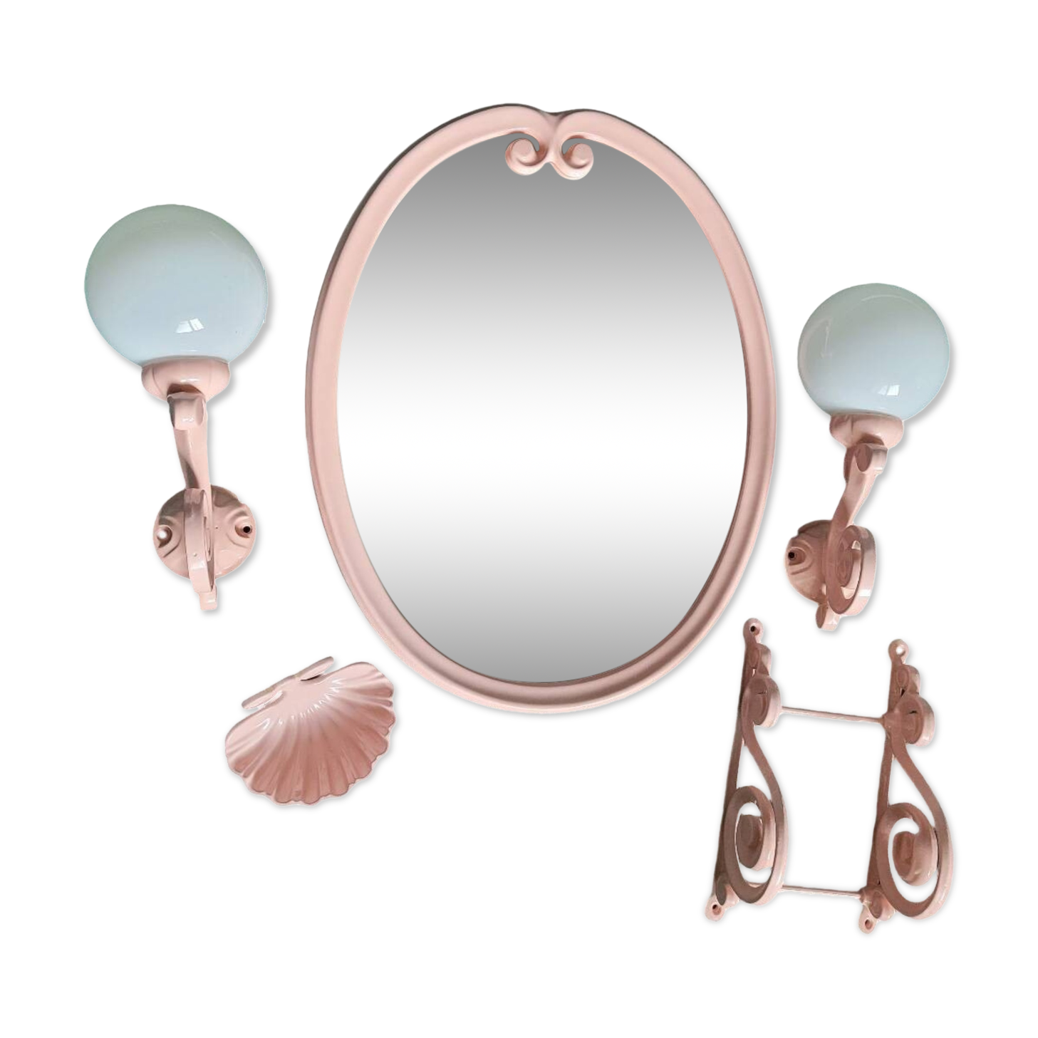 Pink Cast Iron Bathroom Set