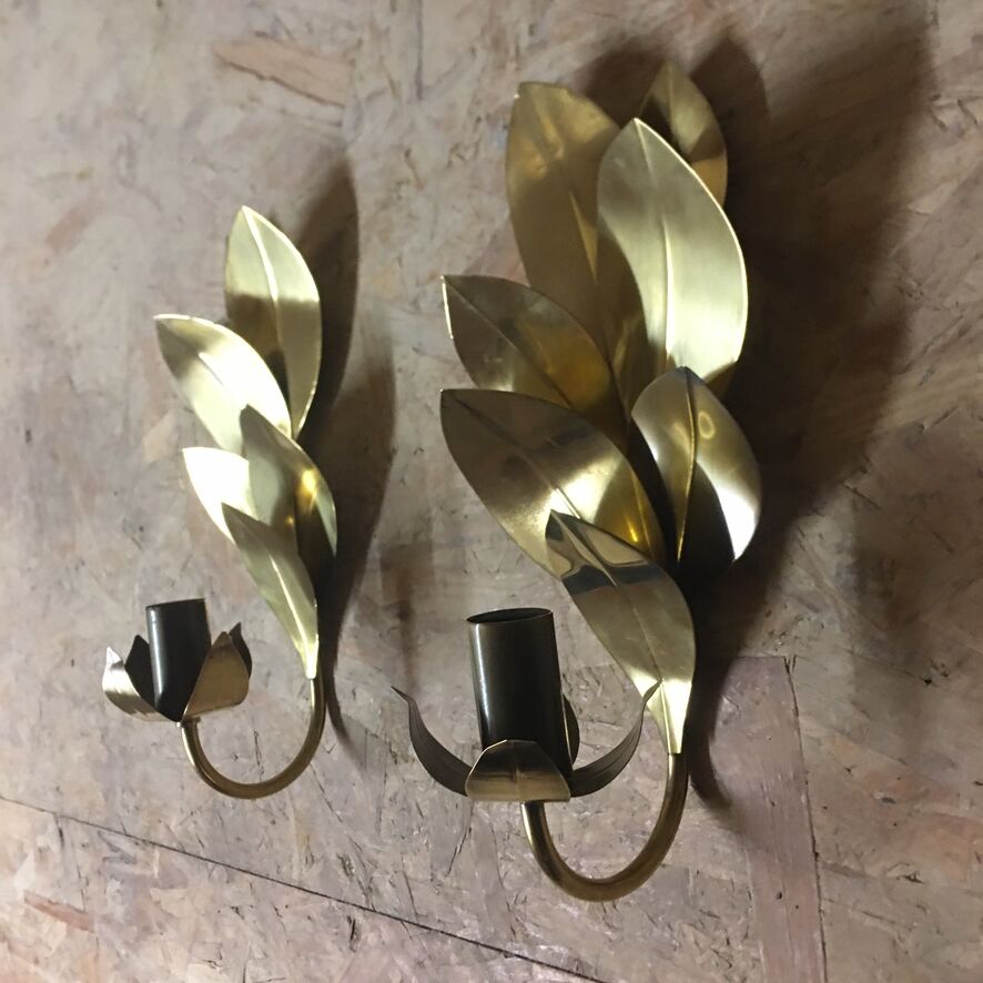 Paire d’appliques végétales dorées style «  Hollywood Regency »