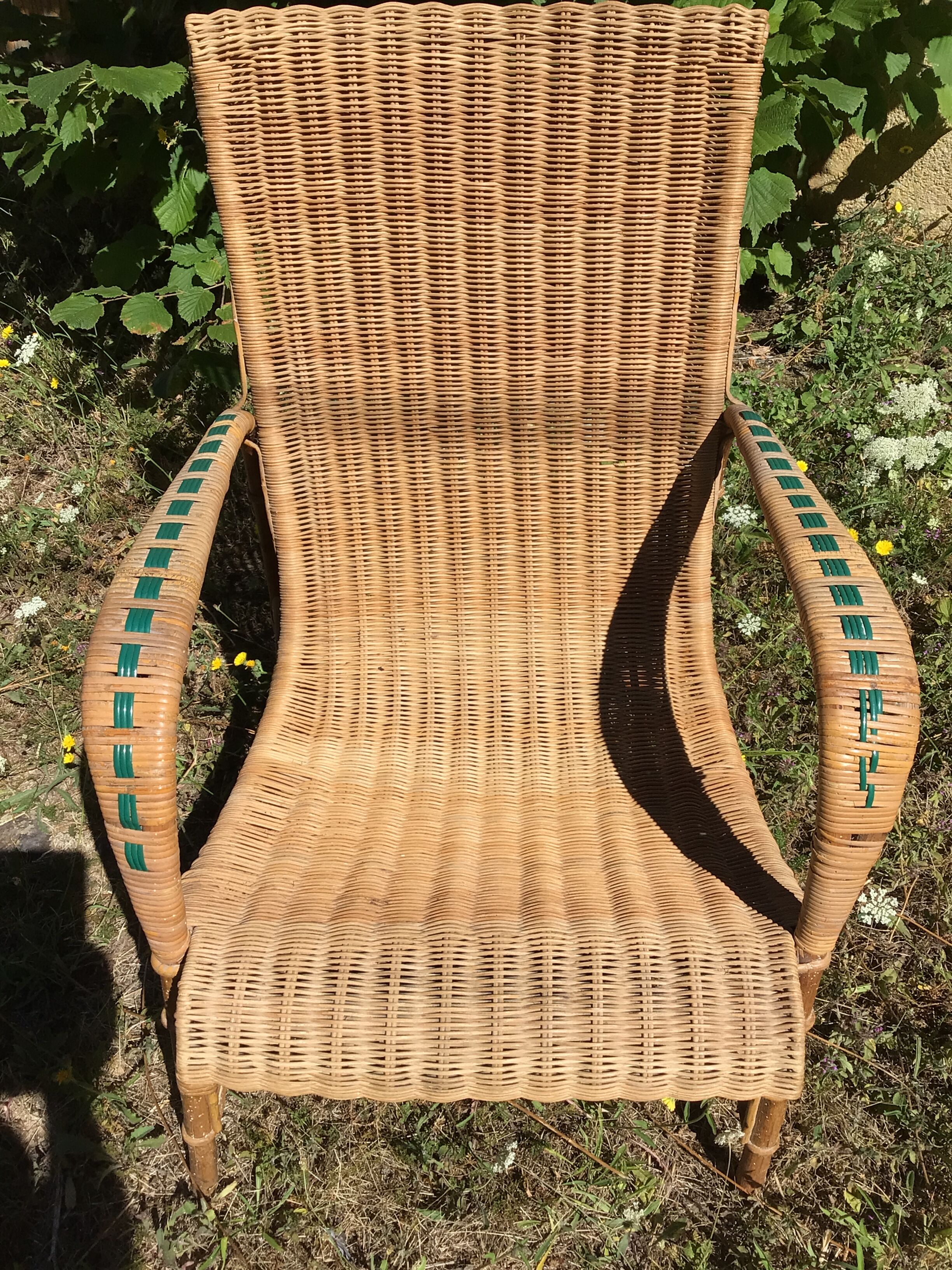 Wicker and rattan armchair 60s