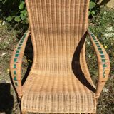 Wicker and rattan armchair 60s