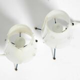 Two very Mid Century Modern tripod table lamps with white plexiglas shades