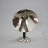 1950s Industrial Chrome & Wood Table Lamp with Ceramic Switch, Czechoslovakia