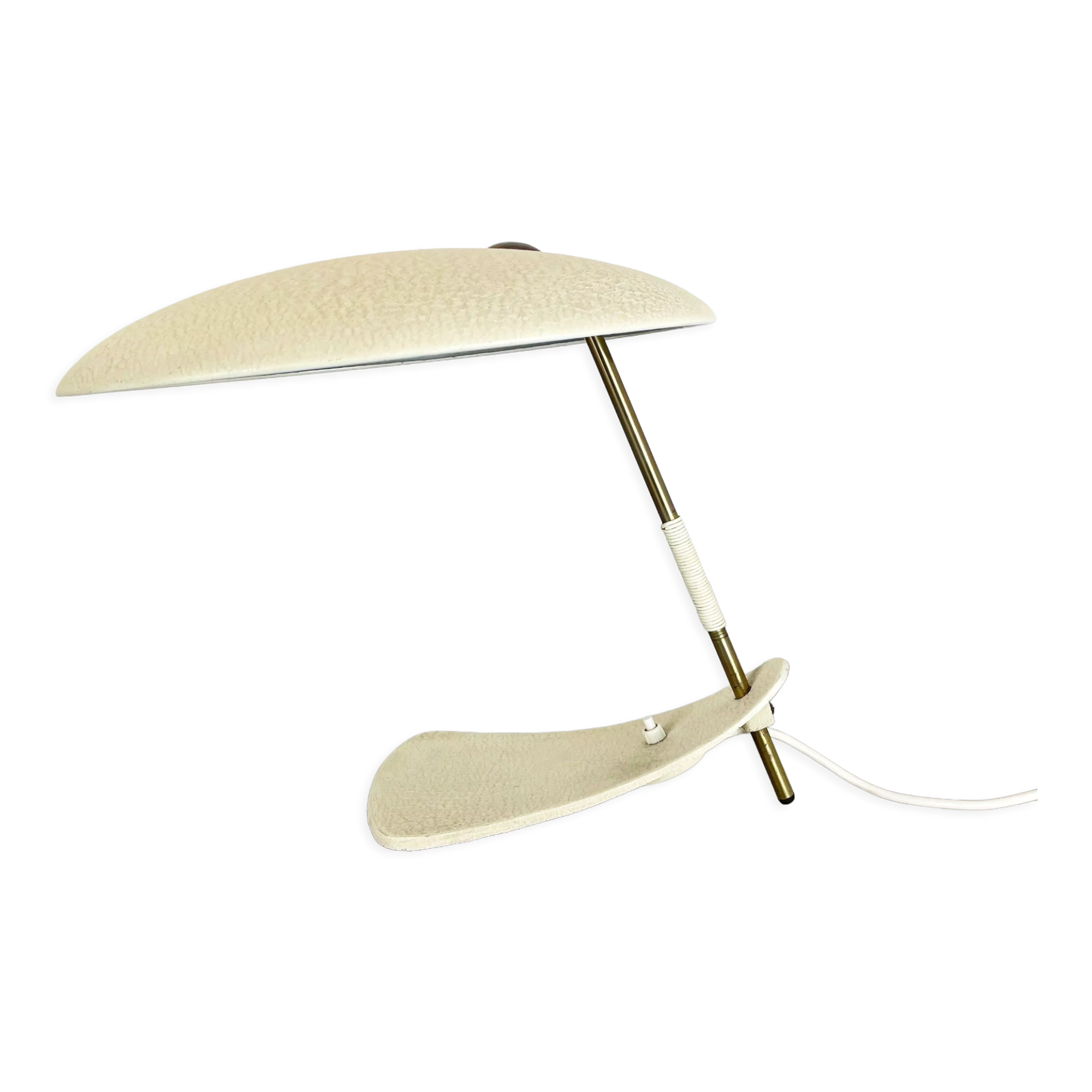 Modernist kalmar sytle Bauhaus beige metal and brass desk light, Austria, 1950s