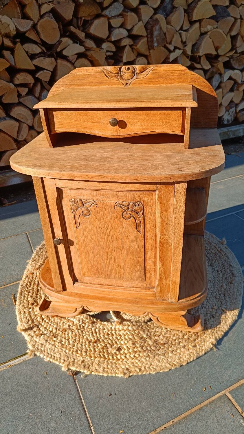 Art Deco bedside table in raw wood