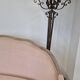 Louis XV style bench sofa in pink fabric and burlap