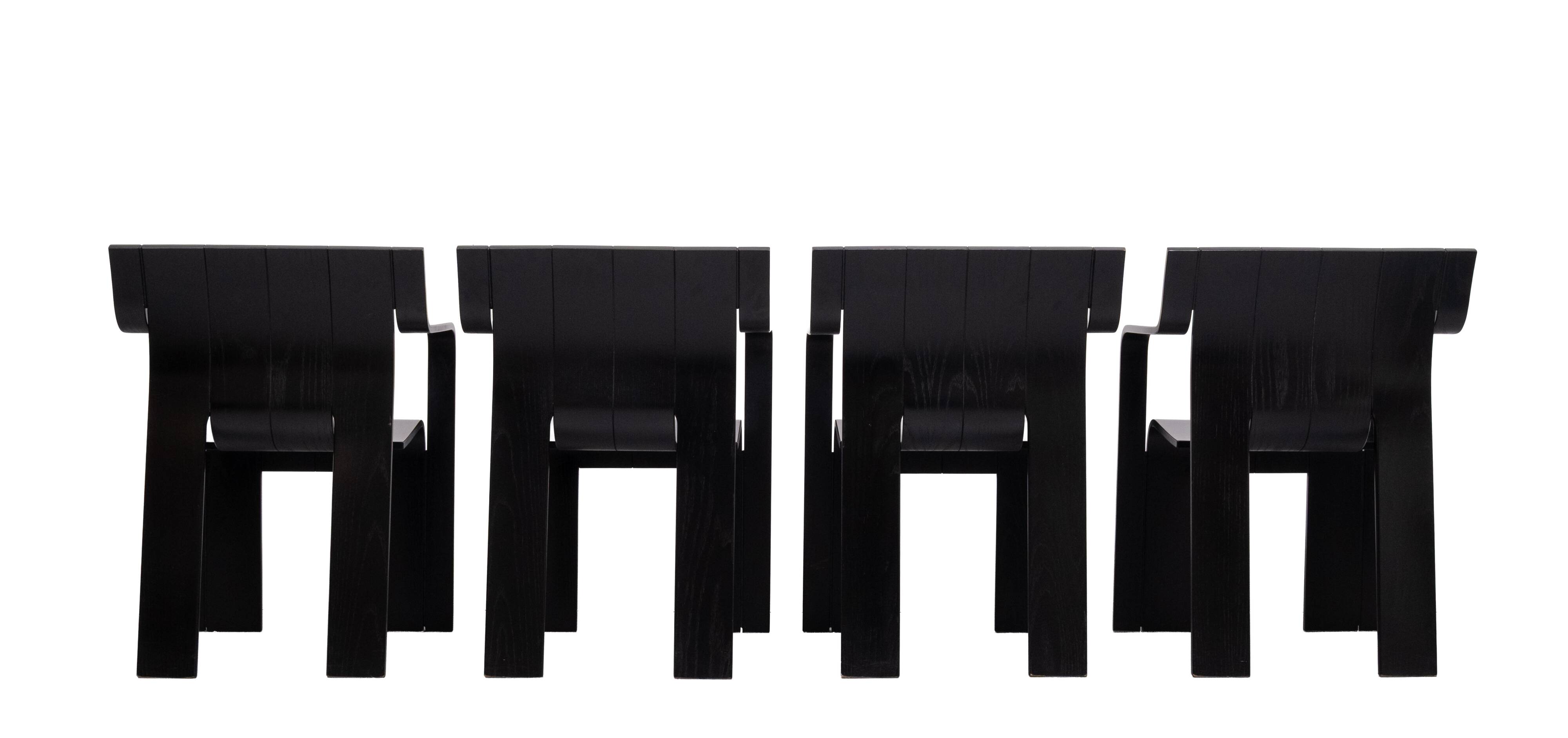Chaises Black Strip de Gijs Bakker avec accoudoirs des années 1970, Hollande