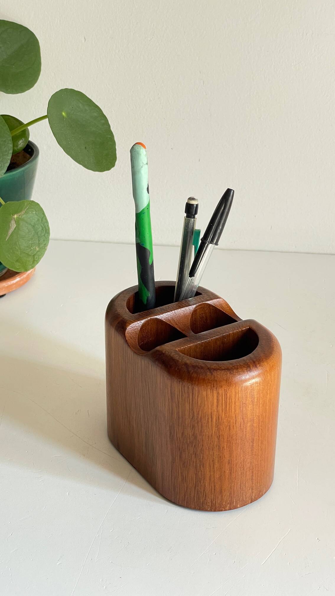 Vintage Teak Pencil Holder