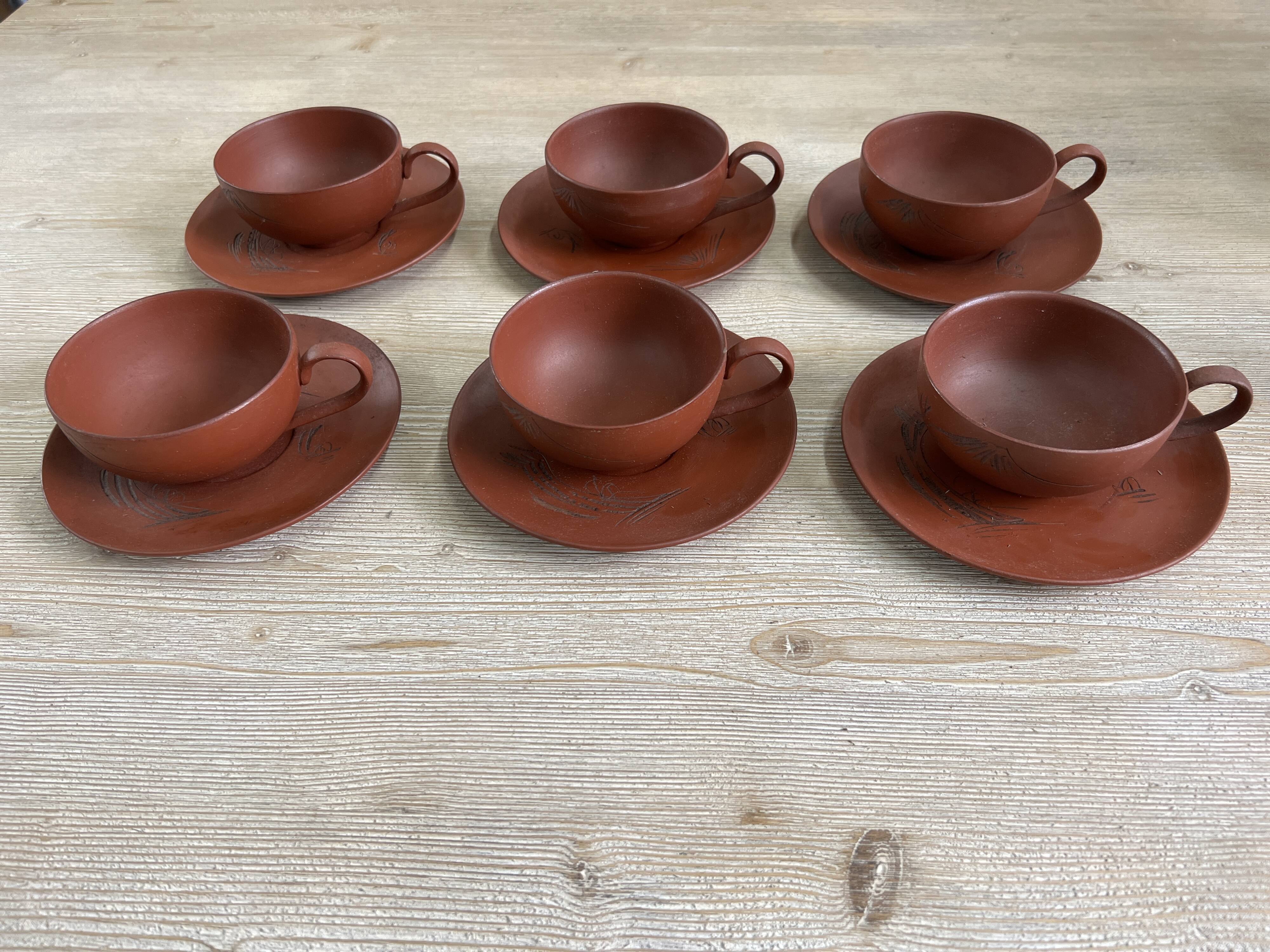 Set of 6 Cups and Japanese Terracotta Saucers