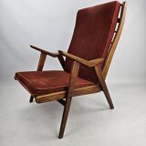 Teak armchair with red ribbed fabric Gelderlander Rob Parry