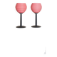 Ensemble de 2 lampes de table en verre rose avec abat-jours cannelés sur des bases en métal mat foncé - Design italien vintage de l'ère spatiale.
