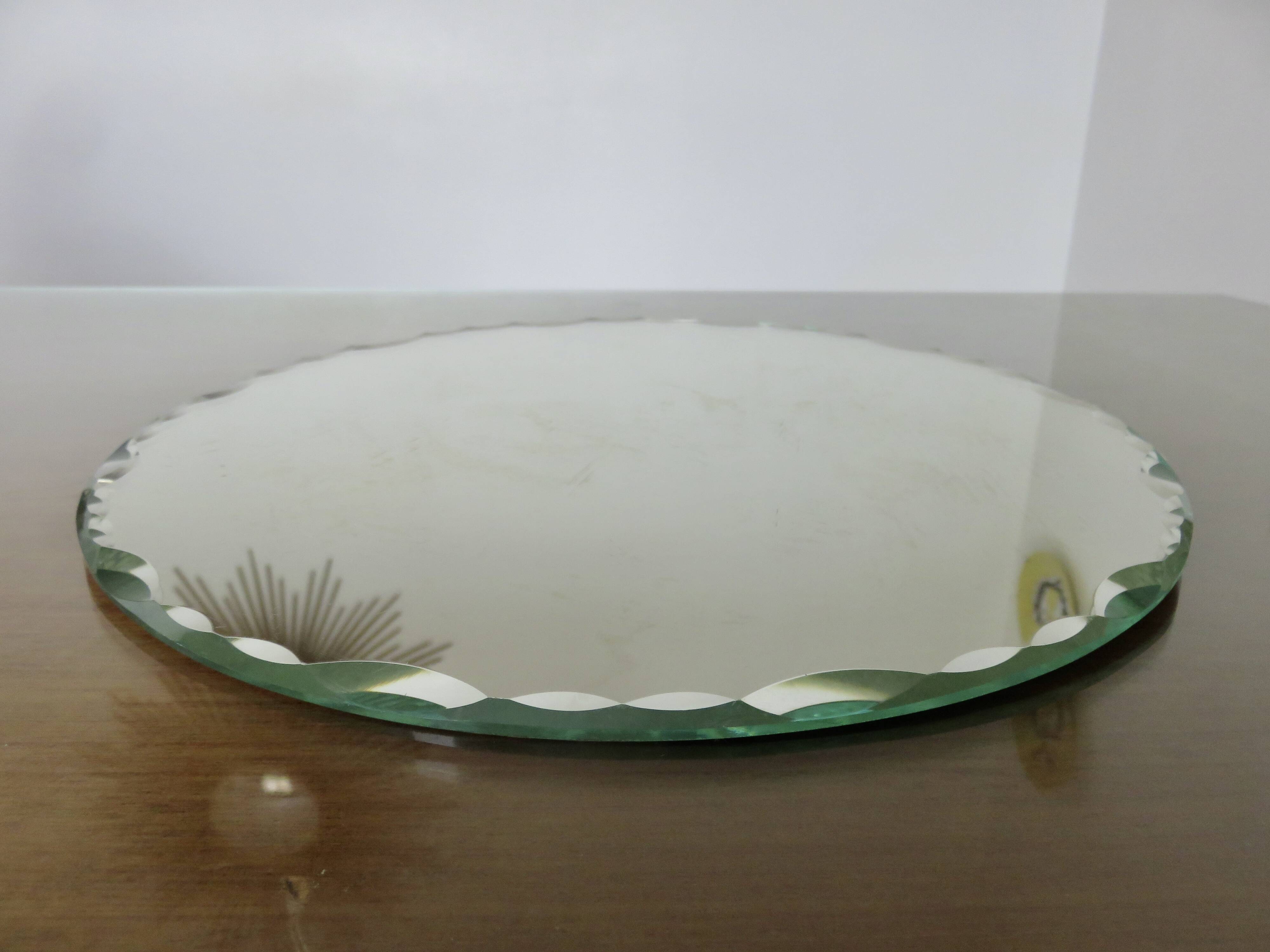Vintage large round mirror, to be placed, bevelled, Art Deco, 1940s 50s