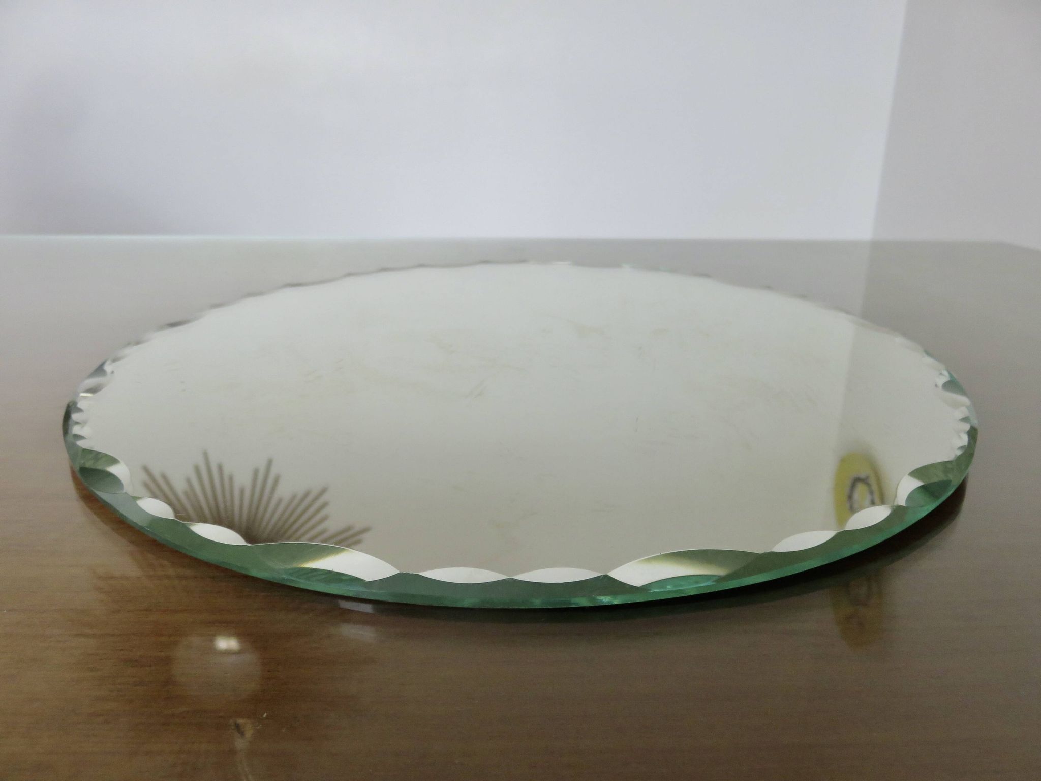 Vintage large round mirror, to be placed, bevelled, Art Deco, 1940s 50s