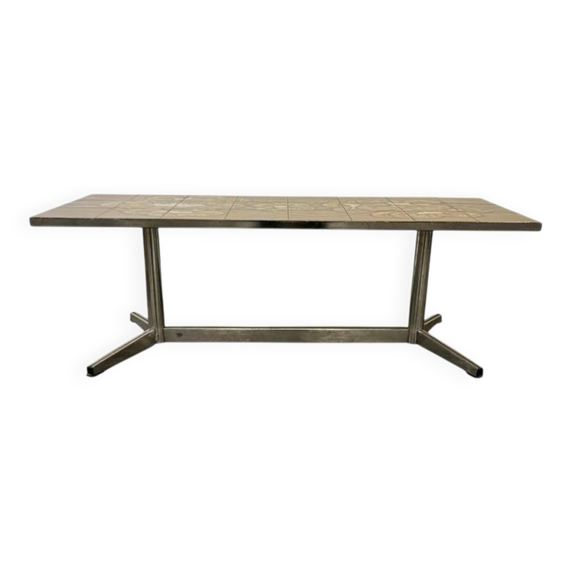 Vintage ceramic coffee table with a chrome frame.