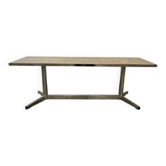 Vintage ceramic coffee table with a chrome frame.