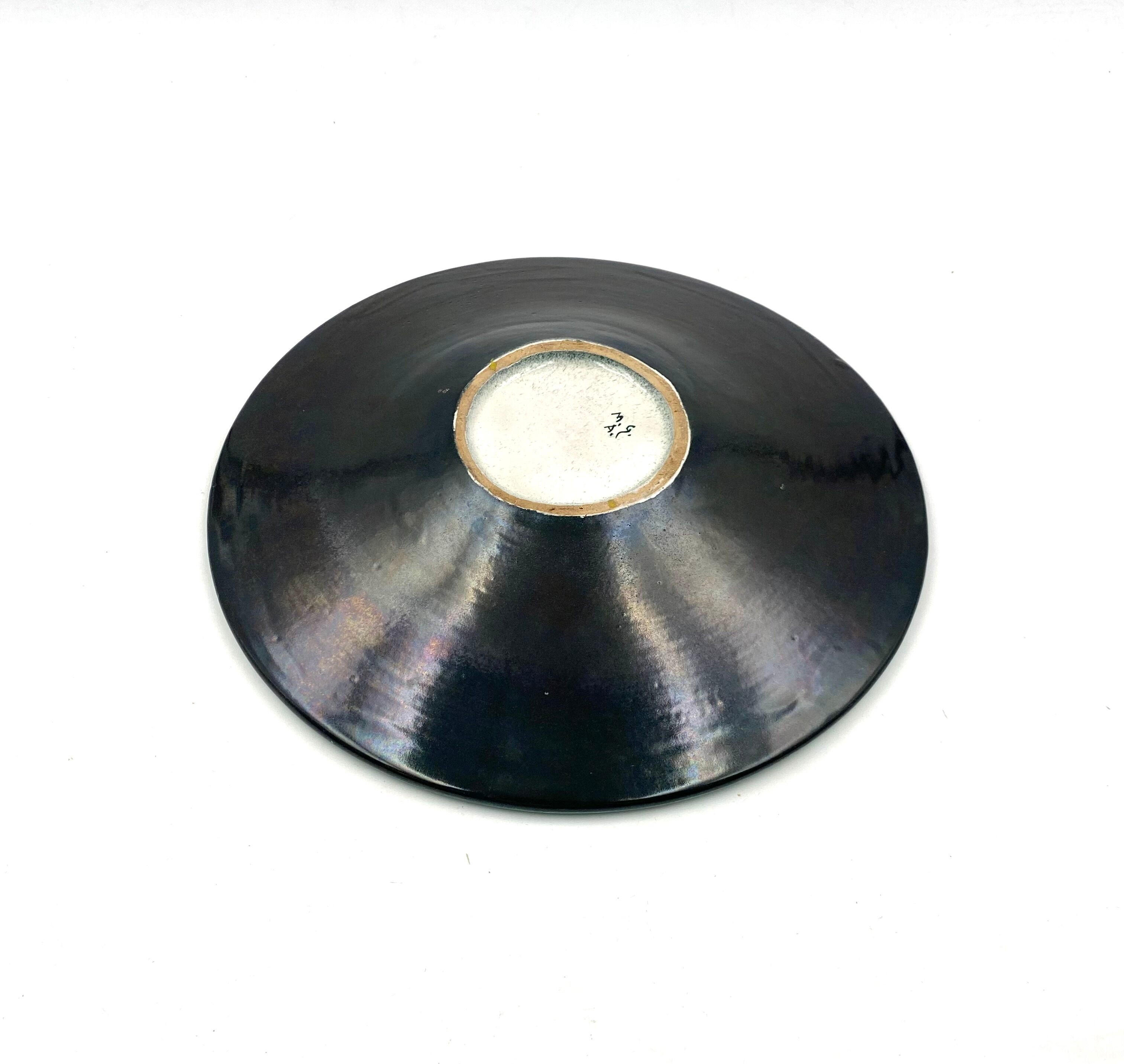 Midcentury green ceramic plate, Giuseppe Mazzotti, Albisola, Italy 1960s