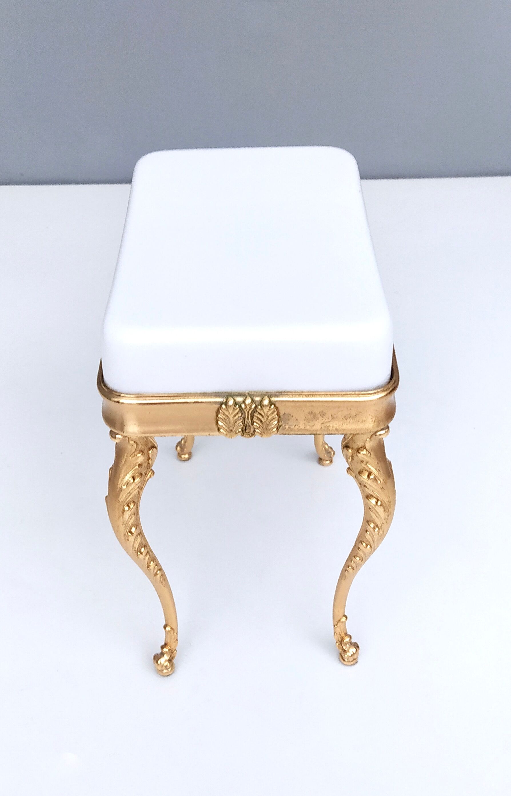 Midcentury White Plastic Seat Ottoman with Cast Brass Legs, Italy