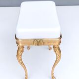 Midcentury White Plastic Seat Ottoman with Cast Brass Legs, Italy