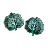 Paire de coupelles en céramique barbotine, feuilles de chou