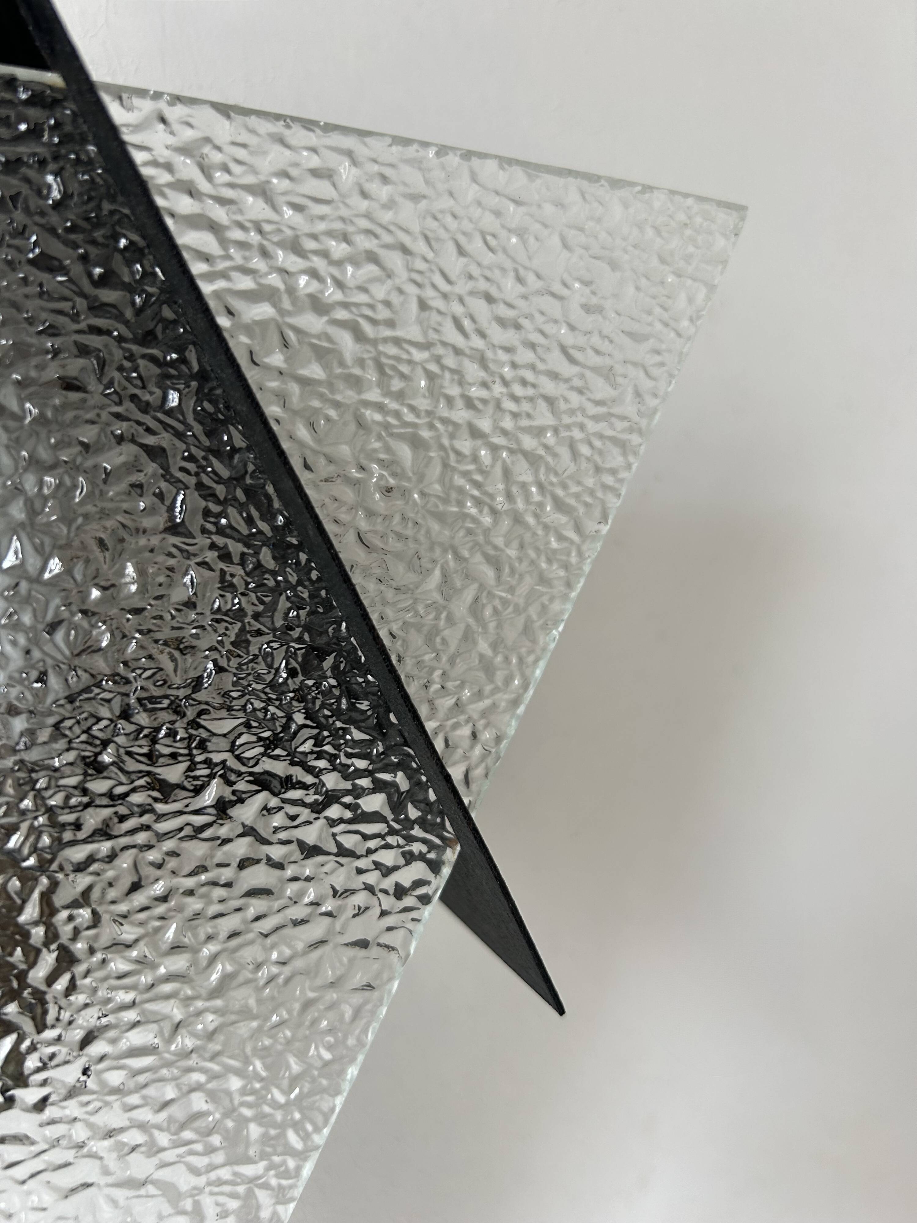 Vintage geometric wall lamp, black metal and glass, France 1950