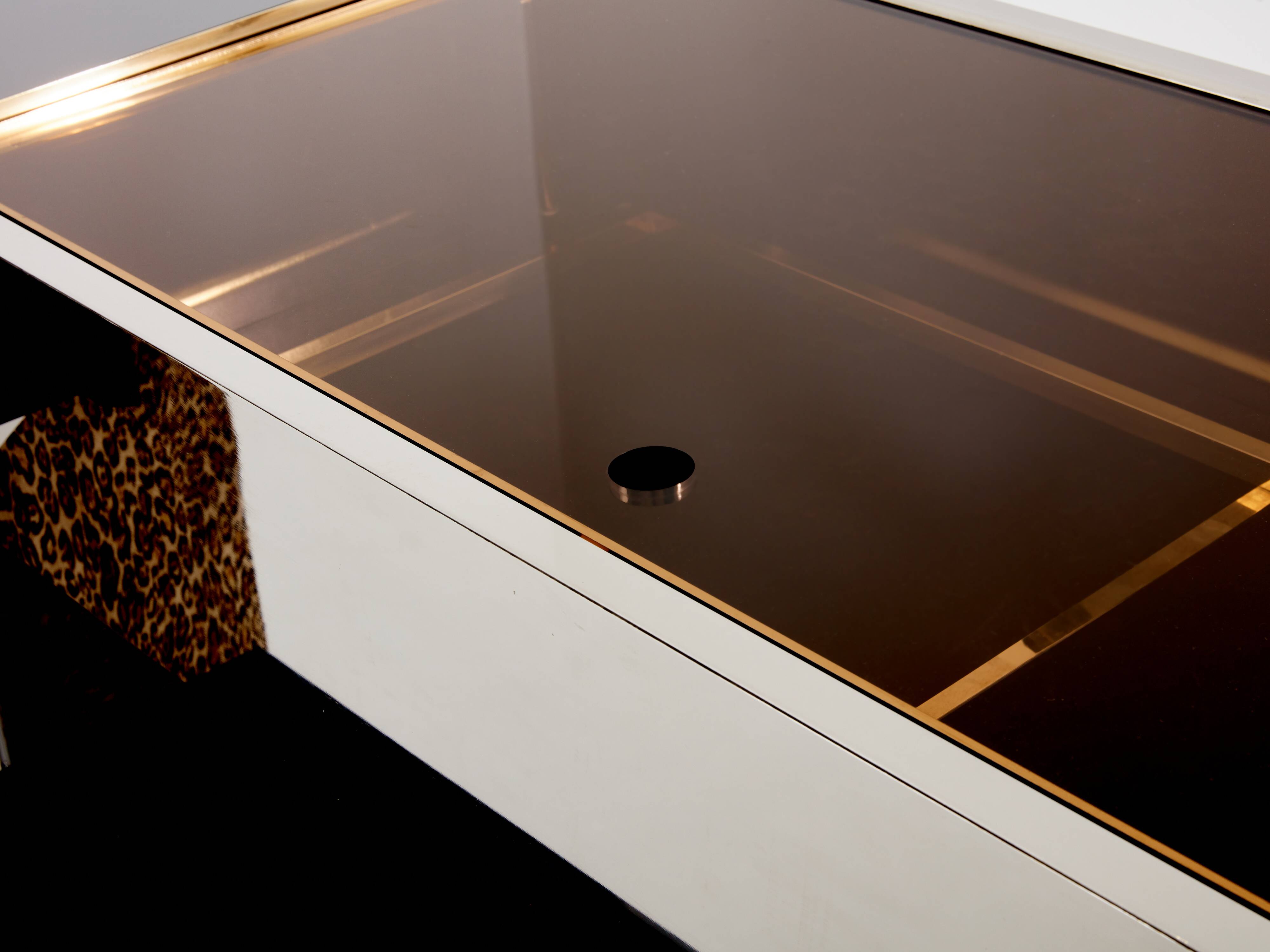 Leopard velvet mirror brass chrome sideboard Michel Pigneres 1969
