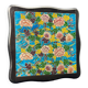 Longwy earthenware trivet on blackened wooden frame