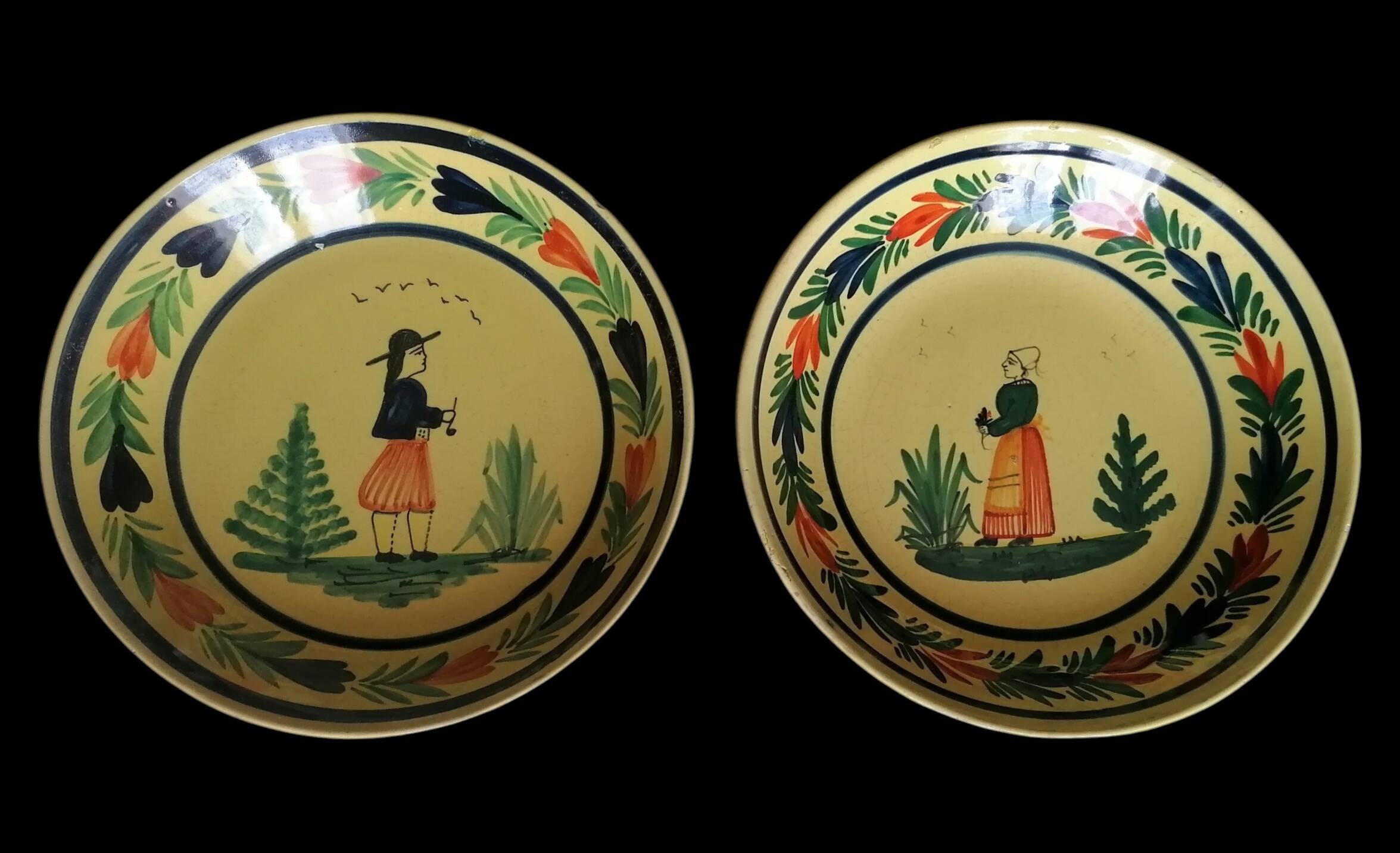 Two plates from the Breton faience HB Quimper.