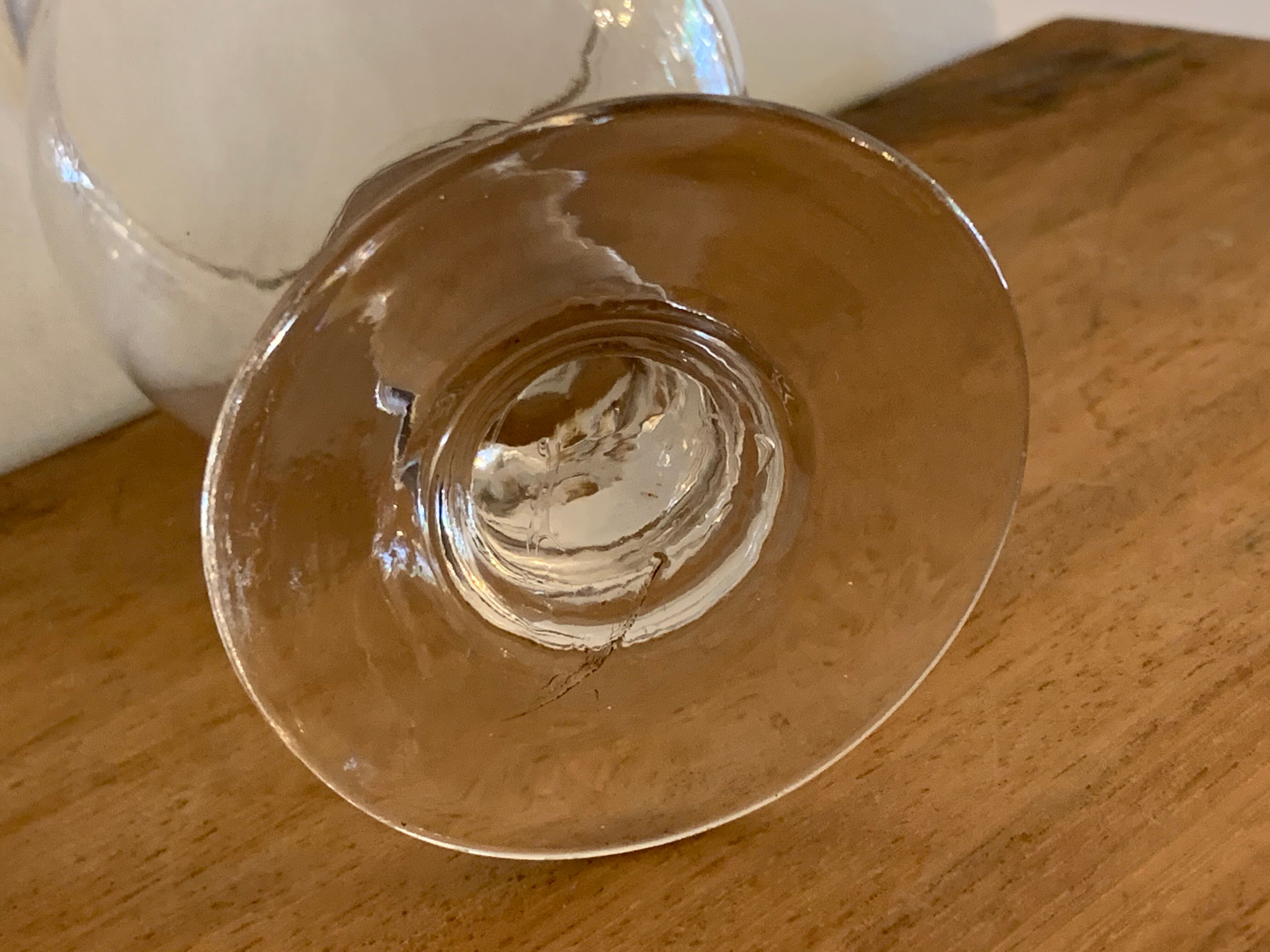 8 old red wine glasses with blown and bubbled glass walk