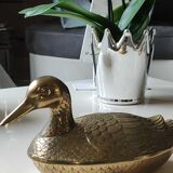 Vide poche zoomorphe en forme de canard colvert en laiton massif - modèle vintage années 70