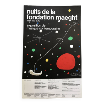 Joan miro, nuits de la fondation maeght, 1967. affiche originale en lithographie