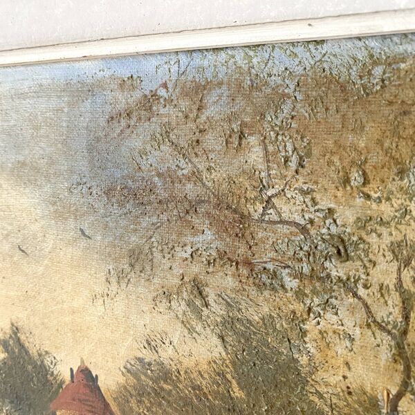 Peinture ancienne sur toile encadrée , campagne