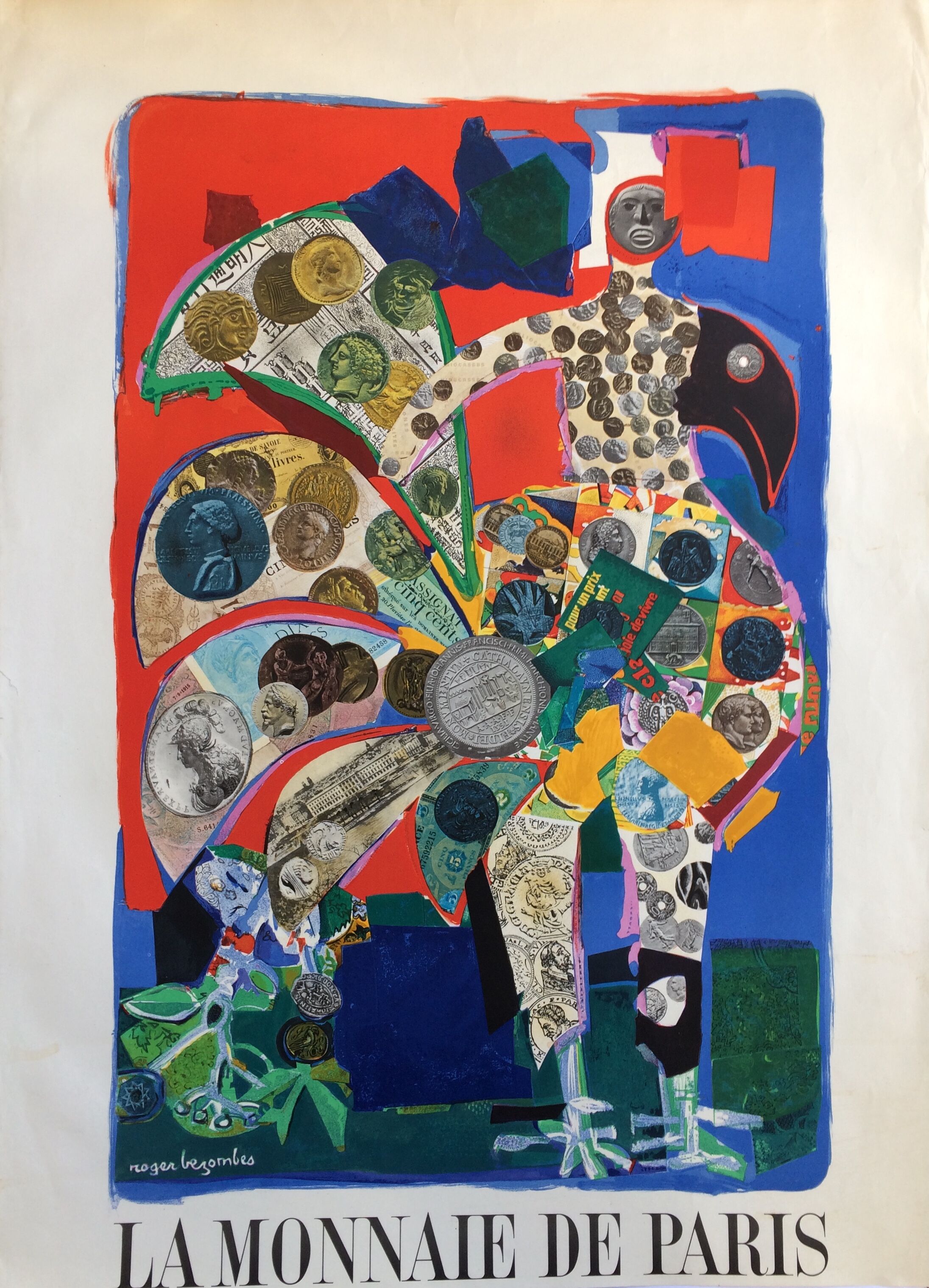 Affiche lithographique de Roger Bezombes, La Monnaie de Paris, 1968-69