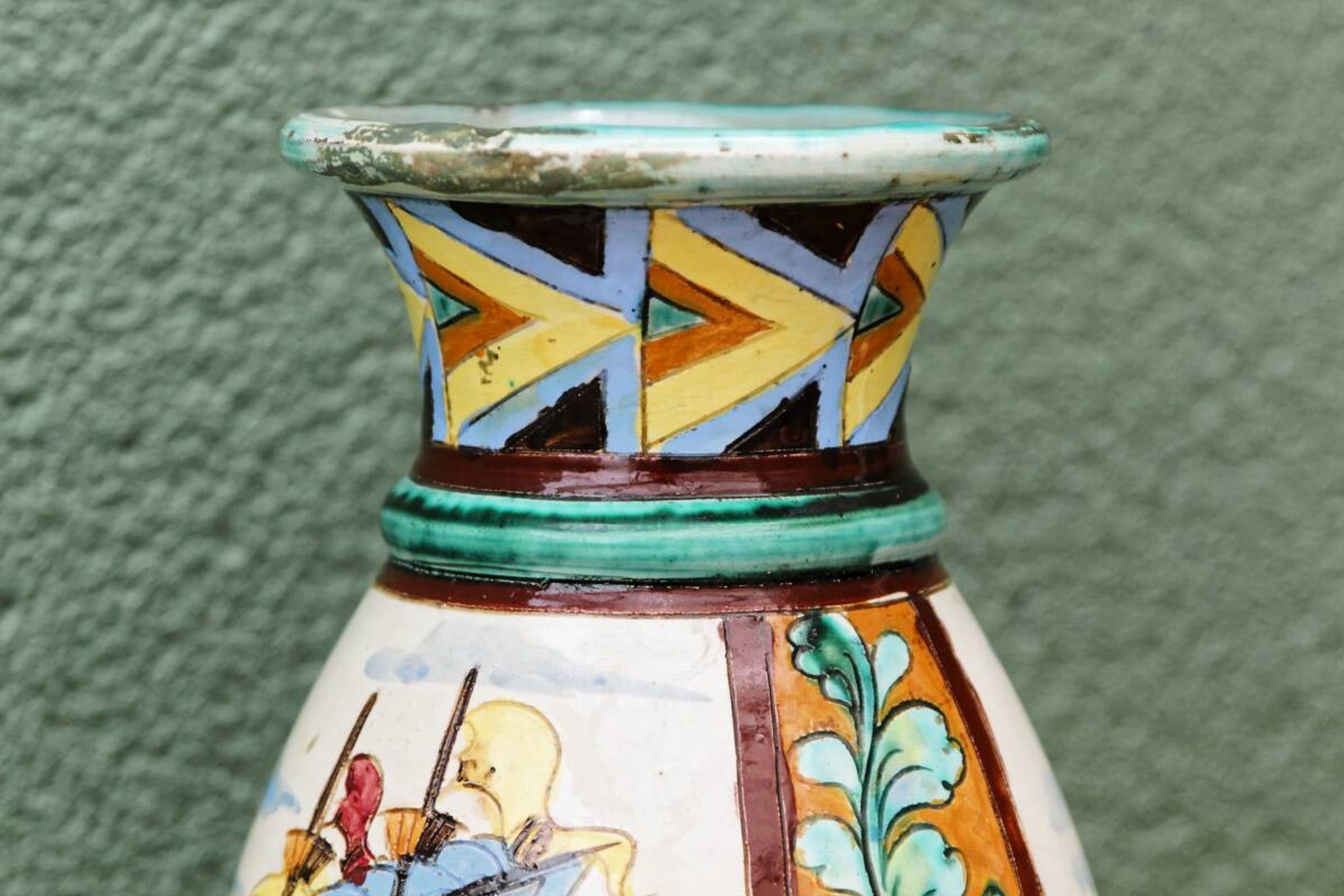 Vase en majolique italienne de Perugia, bateaux
