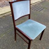 8 chaises scandinaves en teck massif et velours bleu des années 1960