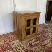 Small antique jam jar in solid oak and yellow glass