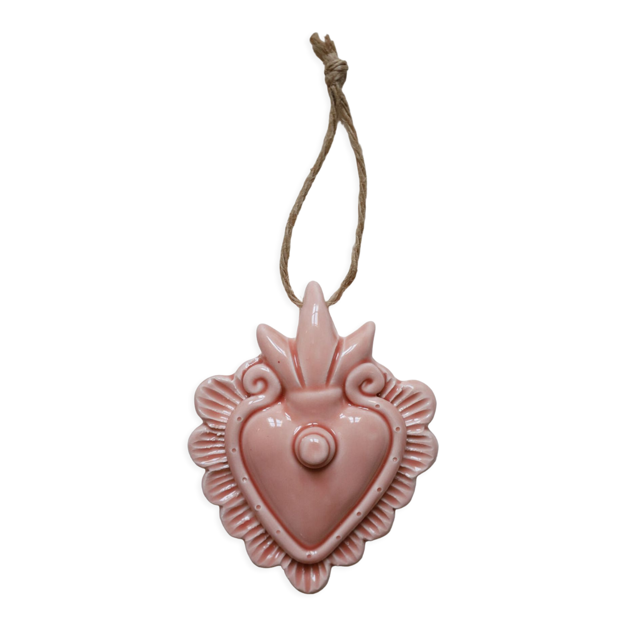 Broche Vintage Cœur En Céramique Fleur Rose Ruban Bleu - Signée RST - France - Comme Neuf