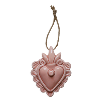 Coeur décoratif en céramique rose "ruban"