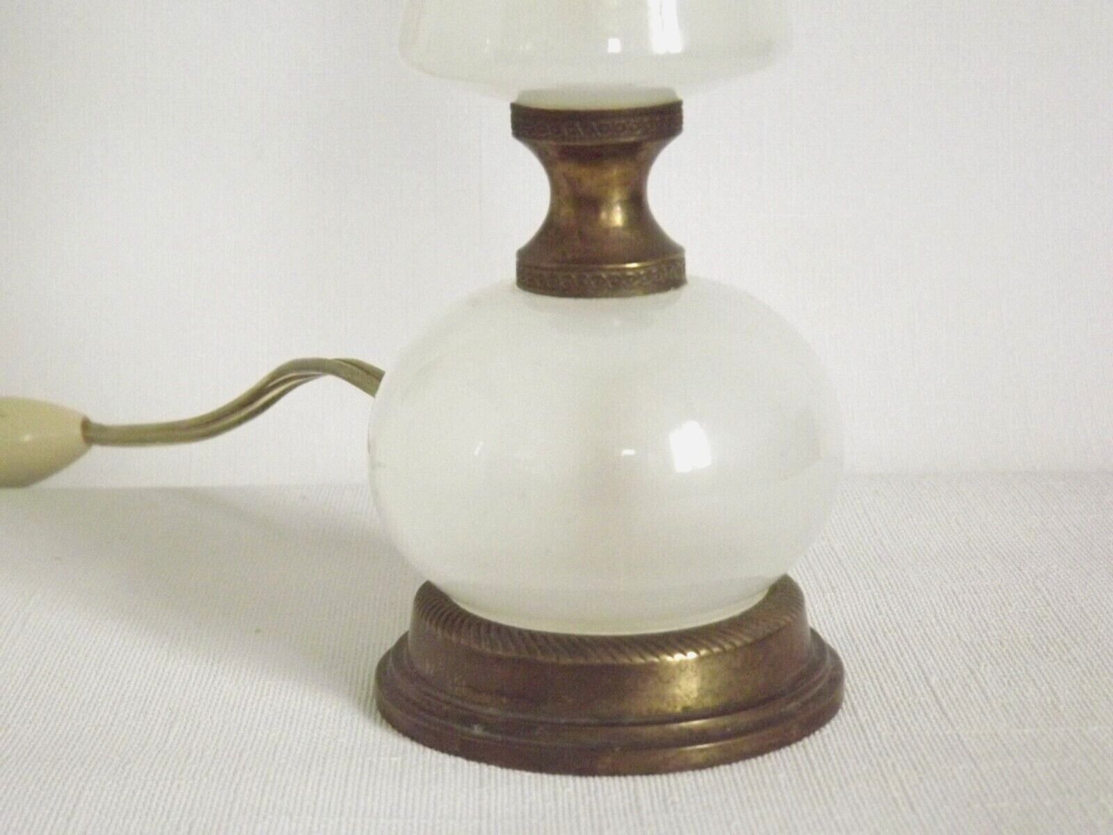 Brass & white glass table lamp red fabric shade