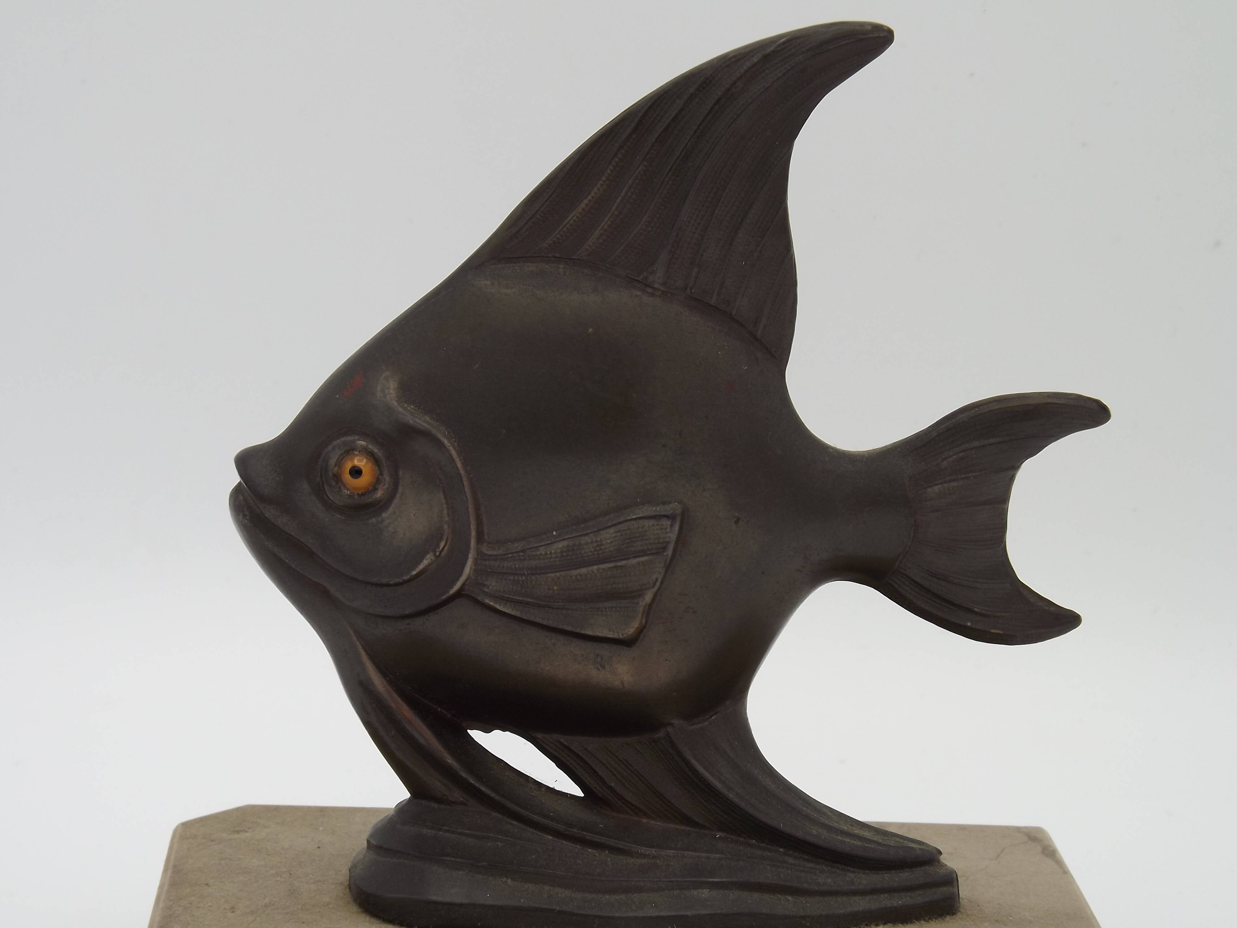 Vintage French Art Deco Fish Book Ends - Marble and Spelter Bookends
