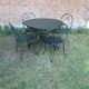 Antique wrought iron garden furniture set 1 table 2 armchairs 2 wagon green chairs