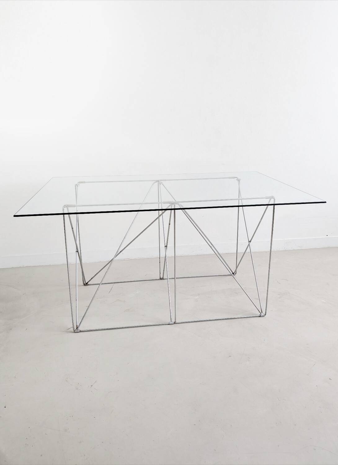 Folding steel and glass dining table by Max Sauze 1970s