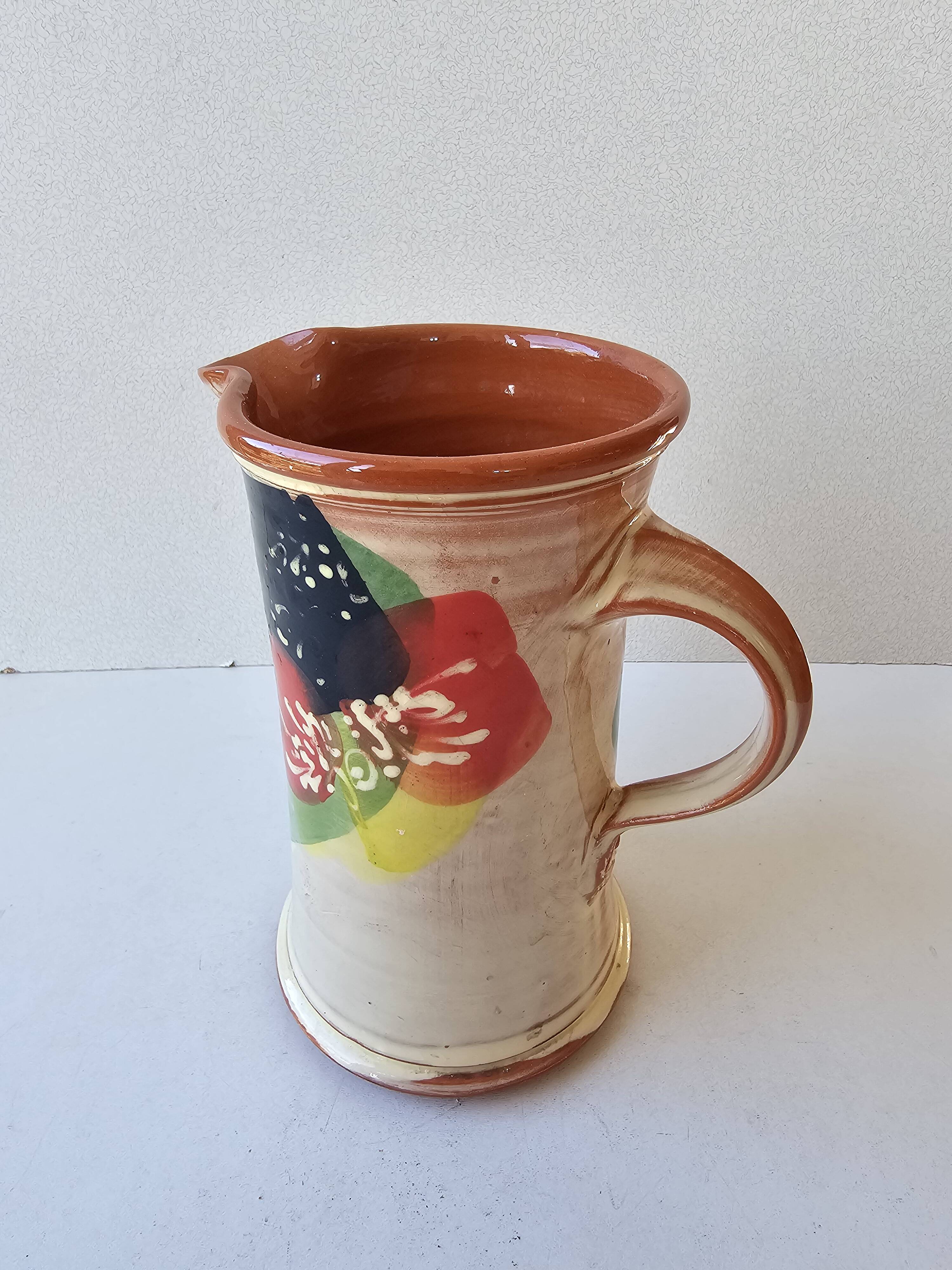 Ceramic jug with Provencal floral pattern signed (Signature to be identified)