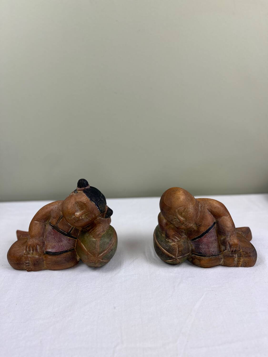 Carved wooden bookends