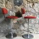 Pair of vintage bar stools with backrest - stainless steel base - 1960