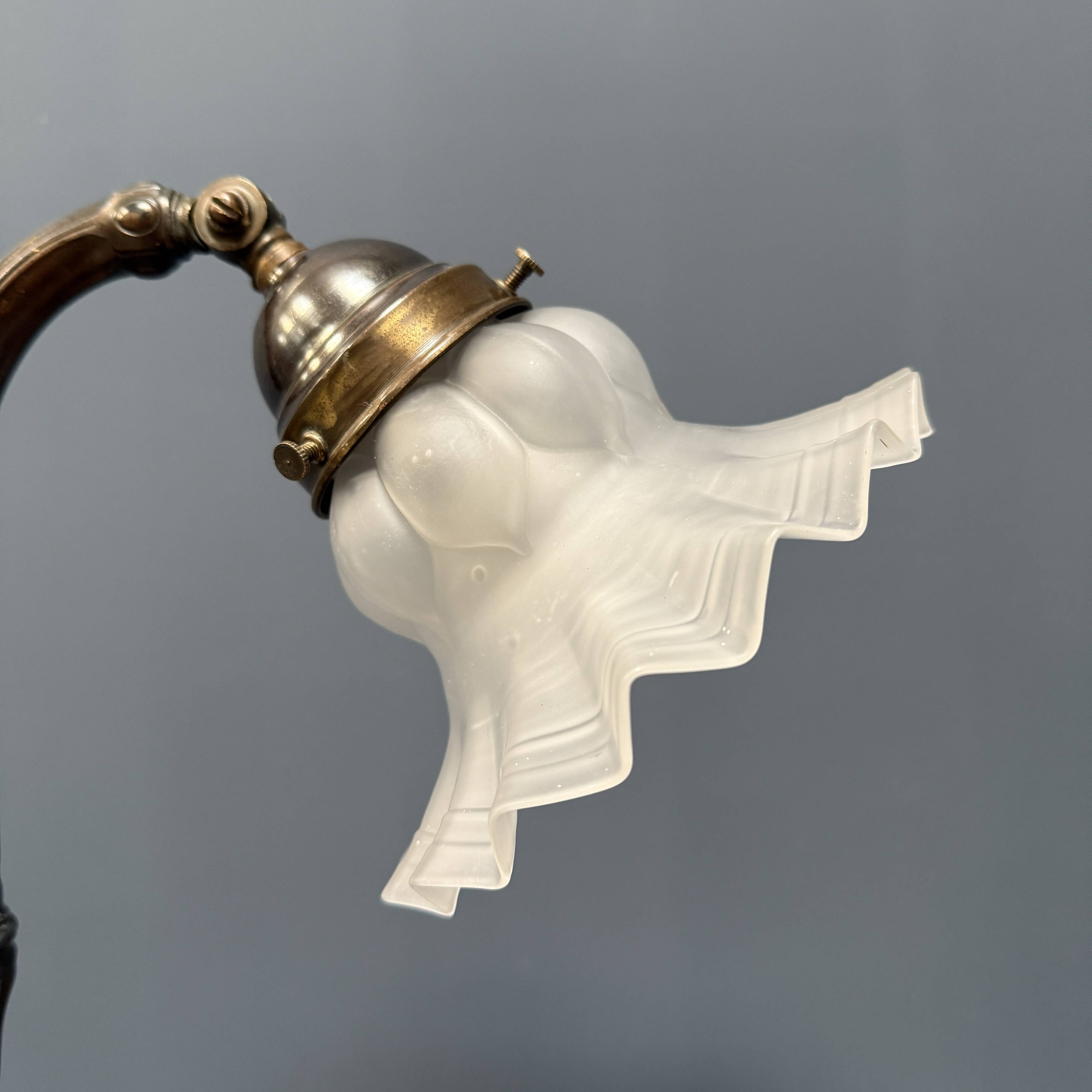 Antique art nouveau table lamp with frosted glass shade