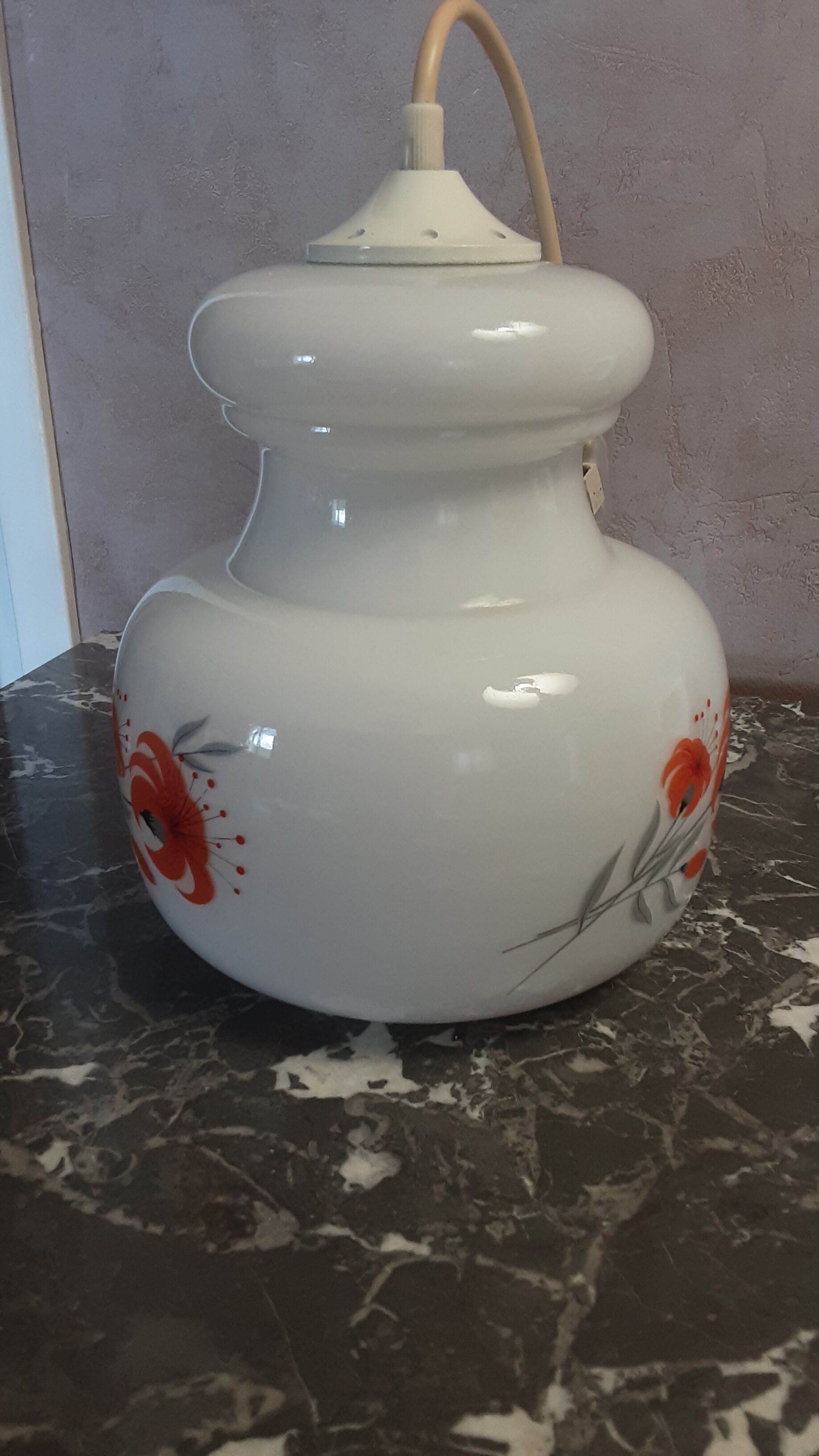 Suspension opalin glass - screen printing - 70s