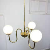 Lustre doré vintage en verre opalin