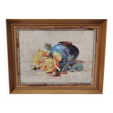 Watercolor bouquet of roses in preparation, Géo, 1948